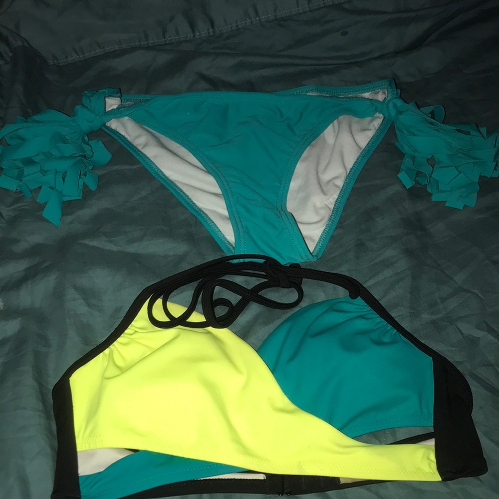 Blue and Yellow Athletic Bikini Top